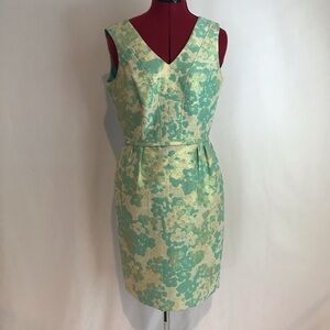 Tahari ASL Green and Cream Floral Midi Dress